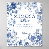 Elegant Blue Toile Chinoiserie Mimosa Bar Sign Poster (Voorkant)