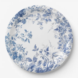 Elegant Blue Toile Chinoiserie Vrijgezellenfeest Papieren Bordje