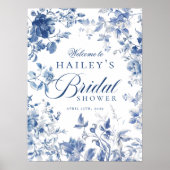 Elegant Blue Toile Chinoiserie Vrijgezellenfeest S Poster (Voorkant)