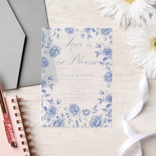 Elegant Blue Toile Chinoiserie Vrijgezellenfeest Vellum Uitnodigingen (Huwelijk)