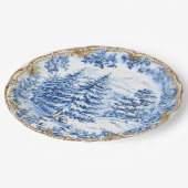 Elegant Blue Toile Christmas Tree Holiday Dining  Papieren Bordje (Gekanteld)