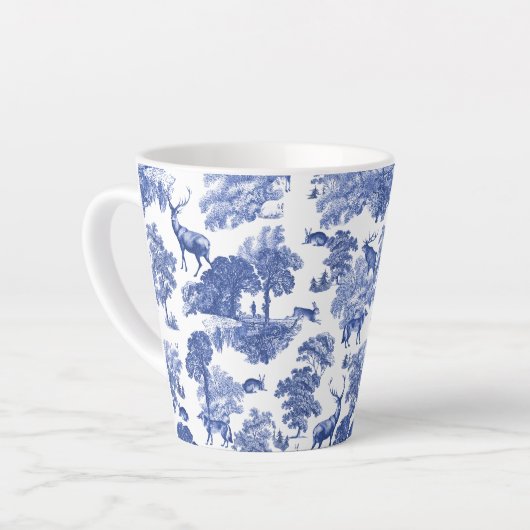Elegant Blue Toile Deer Fox Hare Pattern Latte Mok (Linkerhoek)