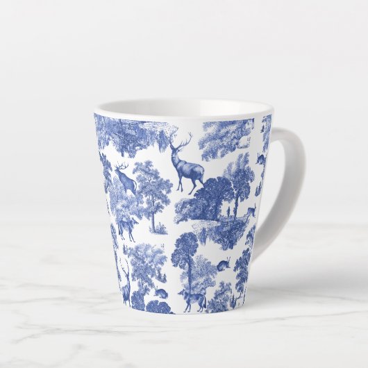 Elegant  Blue Toile Deer Fox Hare Pattern Latte Mok (Rechterhoek)