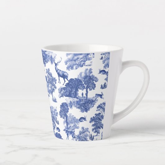 Elegant  Blue Toile Deer Fox Hare Pattern Latte Mok (Rechts)