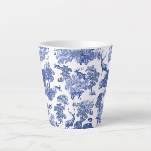 Elegant  Blue Toile Deer Fox Hare Pattern Latte Mok (Voorkant)