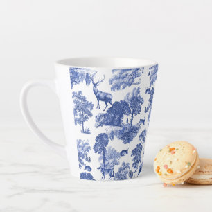 Elegant  Blue Toile Deer Fox Hare Pattern Latte Mok