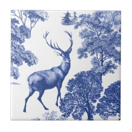 Elegant Blue Toile Deer in Bos Tegeltje