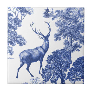 Elegant  Blue Toile Deer in Bos Tegeltje