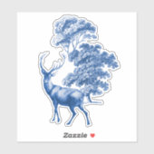 Elegant Blue Toile Deer in Forest Sticker (Vel)