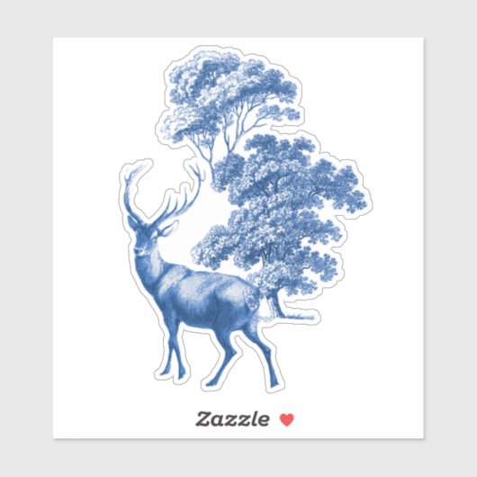 Elegant Blue Toile Deer in Forest Sticker (Vel)