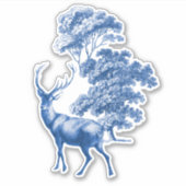 Elegant Blue Toile Deer in Forest Sticker (Voorkant)