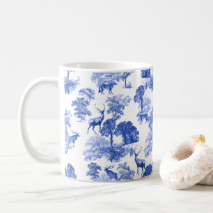 Elegant  Blue Toile Deer in Woodland Koffiemok