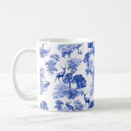 Elegant Blue Toile Deer in Woodland Koffiemok