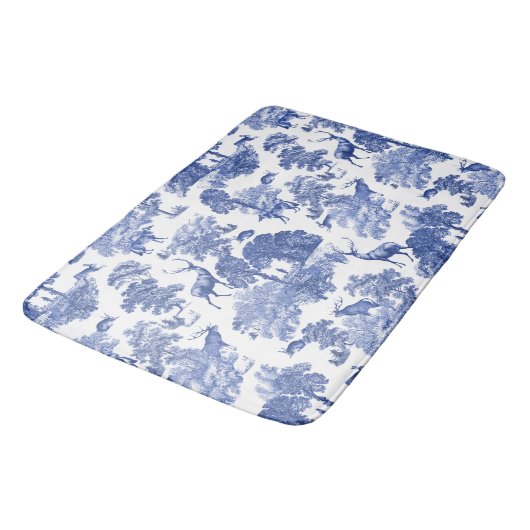 Elegant Blue Toile Deer Patroon Badmat (Gekanteld)
