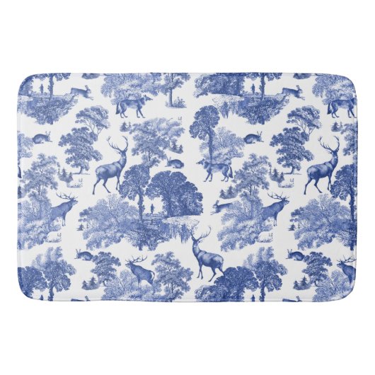 Elegant  Blue Toile Deer Patroon Badmat (Voorkant)