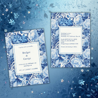 Elegant Blue Toile Floral Chinoiserie Wedding Kaart