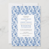 Elegant Blue Toile Floral Classic Wedding Invites Kaart (Voorkant)