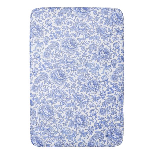 Elegant Blue Toile Floral Decor Badmat (Voorkant Verticaal)