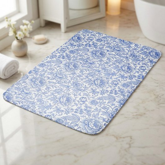 Elegant Blue Toile Floral Decor Badmat