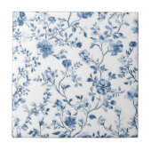 Elegant Blue Toile Floral Pattern Ceramic Tile Tegeltje (Voorkant)