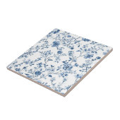 Elegant Blue Toile Floral Pattern Ceramic Tile Tegeltje (Zijkant)