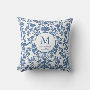 Elegant Blue Toile Monogram Sierkussen