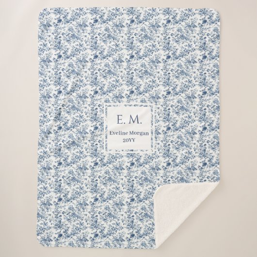 Elegant Blue Toile Personalized Throw Gift for Him (Voorkant)