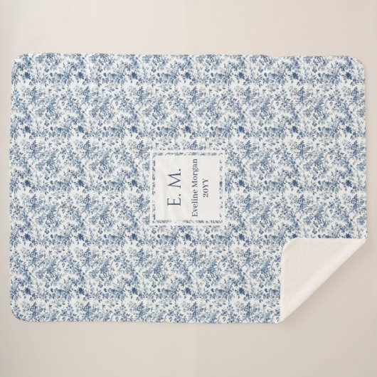 Elegant Blue Toile Personalized Throw Gift for Him (Voorkant (horizontaal))