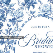 Elegant Blue Toile Rose Floral Bridal Shower Invit Kaart