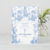 Elegant Blue Toile Safari Boy Baby shower Bedankkaart (Staand voorkant)