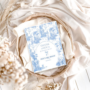 Elegant Blue Toile Safari Boy Baby shower Bedankkaart