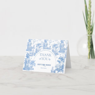 Elegant Blue Toile Safari Boy Baby shower Bedankkaart