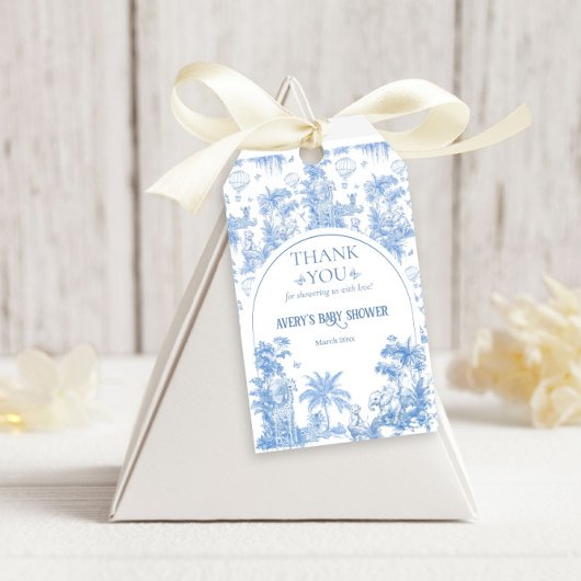 Elegant Blue Toile Safari Boy Baby shower Cadeaulabel