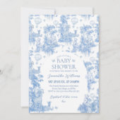 Elegant Blue Toile Safari Boy Baby shower Kaart (Voorkant)