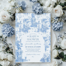 Elegant Blue Toile Safari Boy Baby shower