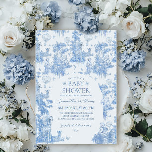 Elegant Blue Toile Safari Boy Baby shower Kaart