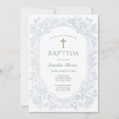 Elegant Blue Traditional Baptism Invitation Kaart (Voorkant)