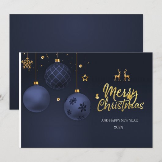 Elegant Blue Traditional Merry-kerstkaart Feestdagenkaart (Voorkant / Achterkant)