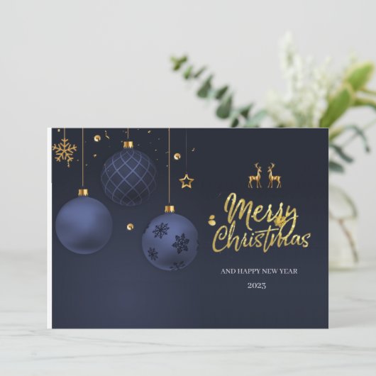 Elegant Blue Traditional Merry-kerstkaart Feestdagenkaart (Staand voorkant)