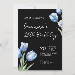 Elegant Blue Tulip Birthday Party Invitation Kaart