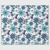 Elegant Blue Turquoise Flower Pattern Cadeaupapier (Vlak)