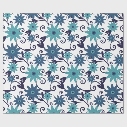 Elegant Blue Turquoise Flower Pattern Cadeaupapier (Vlak)