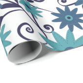 Elegant Blue Turquoise Flower Pattern Cadeaupapier (Rol Hoek)