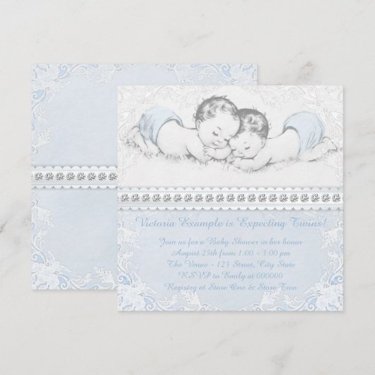 Elegant Blue Twin Boy Baby shower Kaart (Voorkant / Achterkant)