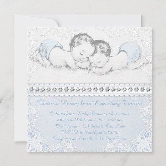Elegant Blue Twin Boy Baby shower Kaart (Voorkant)