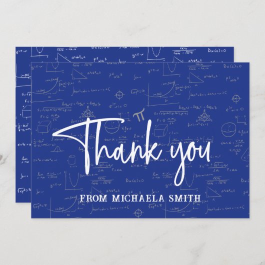 Elegant Blue Typography Wiskunde Formulas Afstuder Bedankkaart (Voorkant / Achterkant)
