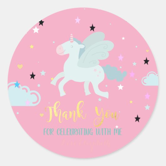 Elegant Blue Unicorn, Stars, Cloud Ronde Sticker (Voorkant)