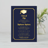 Elegant Blue University Graduation Party Gold Folie Uitnodiging (Staand Voorkant)