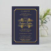 Elegant Blue University Graduation Party Gold Folie Uitnodiging (Staand Voorkant)