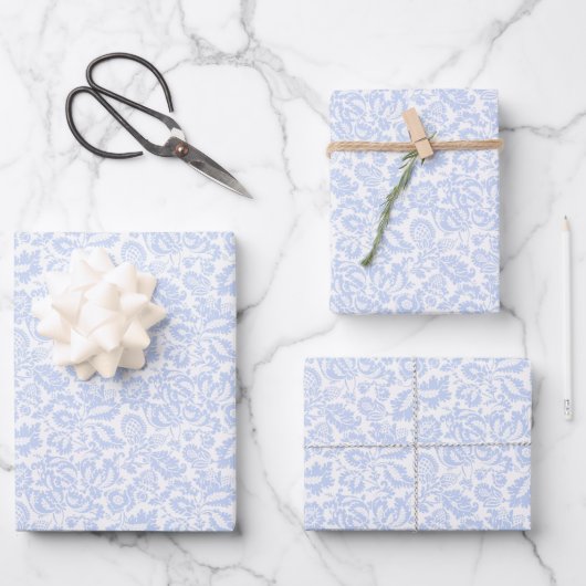 Elegant Blue Venetian Floral Botanical Inpakpapier Vel (Voorkant)